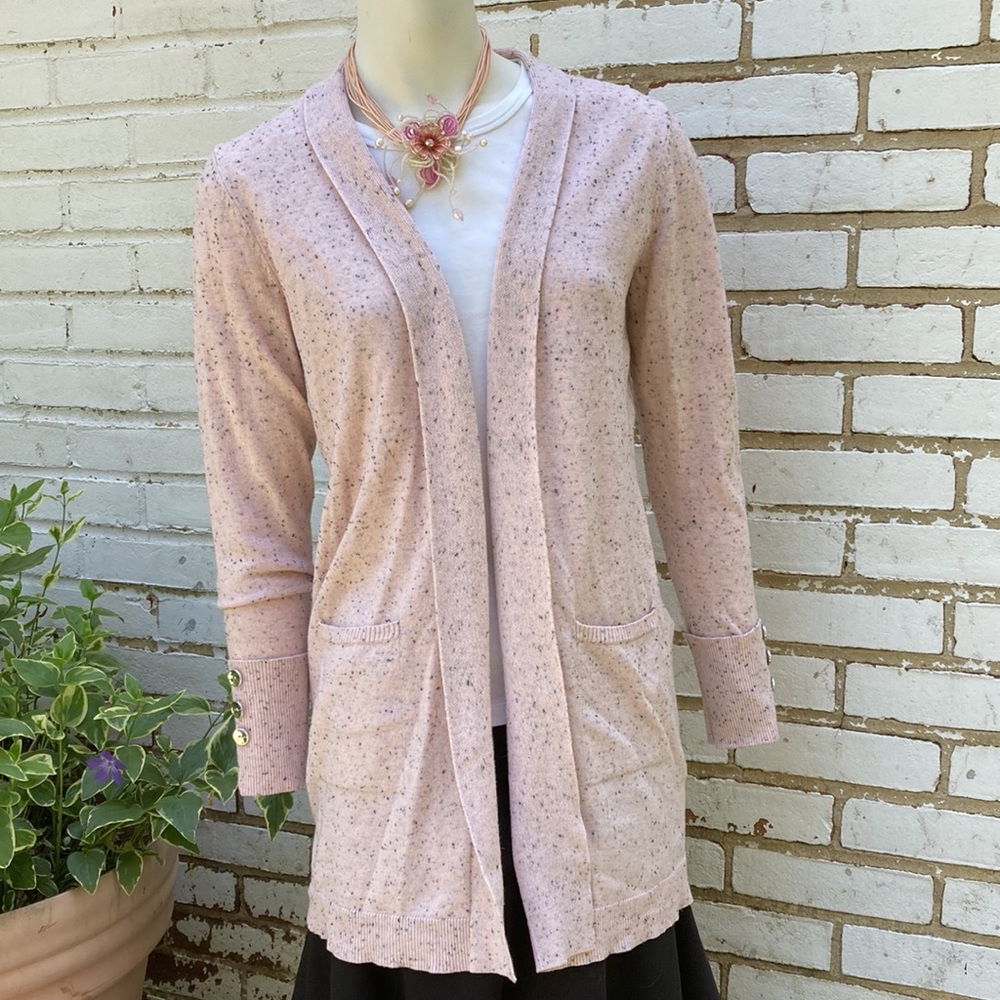Verve Ami pink cardigan 2 pocket ribbed trim shawl collar sz M